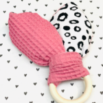 Bunny bijtring oortjes , Roze met zwart witte achterkant