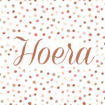 ViaSuuS stipjes in zachte aardetinten, vierkante kaart `Hoera` per stuk