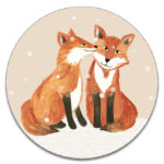 Liefs Karlijn , stickers rond 50mm , Vosjes in sneeuw ( per 10 stuks )