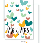 JUDITH maakt , A6 kaart , `Mr & Mrs` met hartjes op witte achtergrond