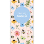 Kadolabel / minikaart `Spring` voorjaar bloemetjes vlinders print `Heel erg bedankt`