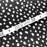 Krullint 10mm, zwart wit `Voor de liefste juf` ( 5 meter )