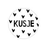 Sticker, zwart wit   ` Kusje`  40mm ( per 10 stuks )