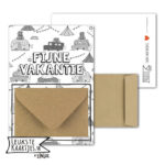 X-Mar , Geld envelop-kaart `Fijne vakantie` zwart wit grijs campers auto`s