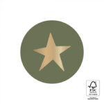 Sticker rond 35mm , Gouden ster op forest green basis ( per 10 stuks )