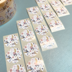 Sticker,  35mm , Vogeltjes blauw roze op takjes ( per 10 stuks )