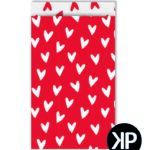 Kadozakje, Medium 12cmx19cm `Rood met witte hartjesprint`  ( per stuk )