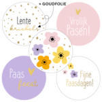 *Sticker rond 40mm KP ` Lente kriebels `  ( mix van 10 stuks )