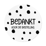 Sticker rond 45mm `Bedankt voor de bestelling` witte basis met zwarte stippen ( per 10 stuks )
