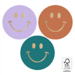 Sticker 55mm `Intens smiley`s` 3 kleuren , roest lila jade  ( mix van 10 stuks )