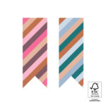Sticker langwerpig 80mmx28mm , `Multi stripes`  ( per 10 stuks )