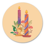 Liefs Karlijn , stickers rond 50mm `kaarsen kandelaars paars/oranje` ( per 10 stuks )