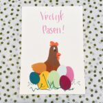 JUDITH maakt , A6 kaart `Vrolijk Pasen` kip met eitjes