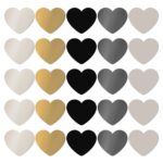 Sticker hart 50mm `Hearts chique` grijs zwart goud ( mix van 10 stuks )