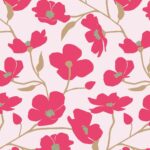 Kadopapier / inpakpapier `Cosmea` strawberry red bloemen print ( 30cmx1meter)