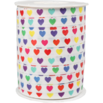 Krullint 10mm paperlook `Gekleurde hartjes op witte basis`  ( 5 meter )