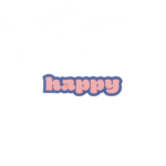 Sticker rechthoek 57mm x 15mm `Happy` roze letters op blauwe basis ( set van 10 stuks )