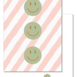 Liefs Karlijn , Kaart A6 `3 smileys , mint / roze streep`