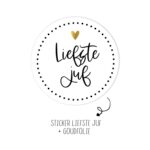 Winkeltje van Anne , Sticker rond 45mm `Liefste juf` met goud hartje  ( per 10 stuks )