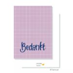 JUDITH maakt , A7 kaartje  `Bedankt`lila ruitjes