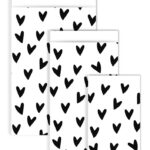 Kadozakje, Medium 12cmx19cm `Hartjes voor jou`wit met zwarte hartjes  ( middelste op de foto , per stuk )