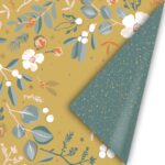 Kadopapier / inpakpapier `Let`s decorate` oker / petrol ( 30cmx1meter )