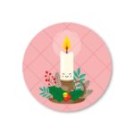 Studio Schatkist , Sticker 40mm ,  Kaars kandelaar kerst , roze  ( per 5 stuks )
