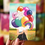 Aniet Illustration, kaart A6 `Happy birthday` bos ballonnen