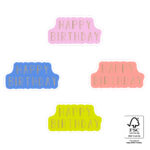 Sticker 55mm x 30mm , `Happy birthday` 4 kleuren ( mix van 10 stuks )