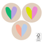 *Sticker rond 55mm , `Heart duo combi` 3 kleurmixen  ( mix van 10 stuks )