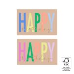 Sticker rechthoek 47mm x 74mm , `Happy birthday` 2 soorten ( mix van 10 stuks )