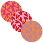 KP Sticker rond 60mm `Hartjes prints` roze oranje paars rood ( mix van 10 stuks )
