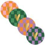 KP Sticker rond 50mm`Hartje grid`   ( mix van 10 stuks )