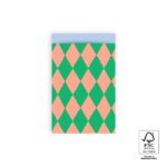 Kadozakje, Medium 12cmx19cm `Harlequin groen / zalm`  ( per stuk )