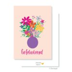 JUDITH maakt , A7 kaartje  `Gefeliciteerd` paarse vaas met bos bloemen