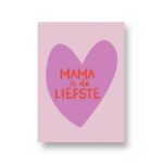 Lots of Lo, A6 ansichtkaart, serie Met Liefde `Mama is de liefste` roze paars rood  hart