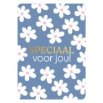 KP Kaart A6 `Speciaal voor jou` witte bloemen op blauwe basis