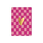 KP klein kaartje A7 , `Gouden hartje op grid donkerroze / lichtroze`