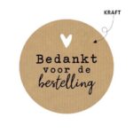 Sticker rond 50mm , `Bedankt voor de bestelling / kraft` ( set van 10 stuks )