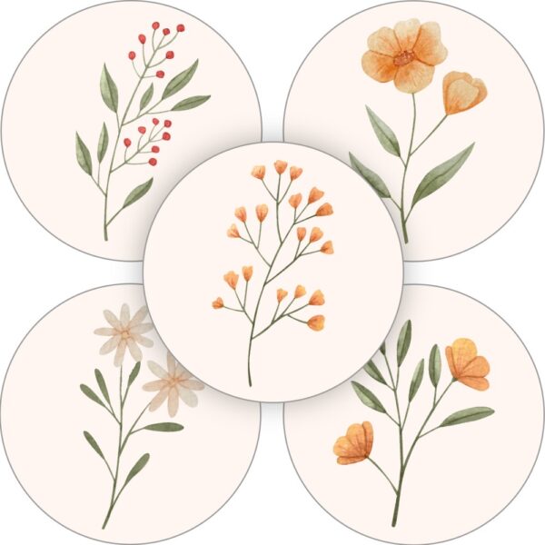 Sticker rond 35mm `Losse bloemen` ( mix van 10 stuks ) - Afbeelding 1