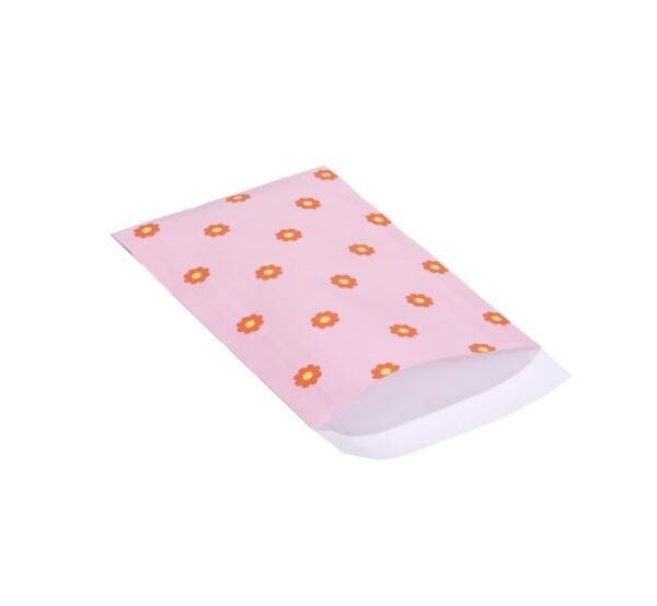 Kadozakje, Medium 12cmx19cm `Bloem oranje geel op roze`   ( per stuk ) - Afbeelding 1