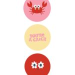 Sticker rond 50mm `Crabs` krabje roze rood ( mix van 10 stuks )