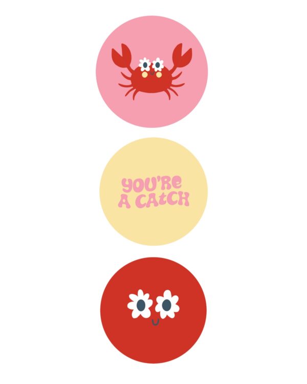 Sticker rond 50mm `Crabs` krabje roze rood ( mix van 10 stuks ) - Afbeelding 1