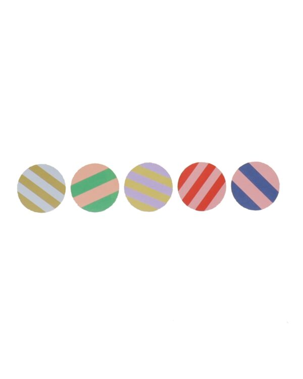 Sticker rond 30mm `Strepen` paars rood roze groen blauw  ( mix van 10 stuks ) - Afbeelding 1