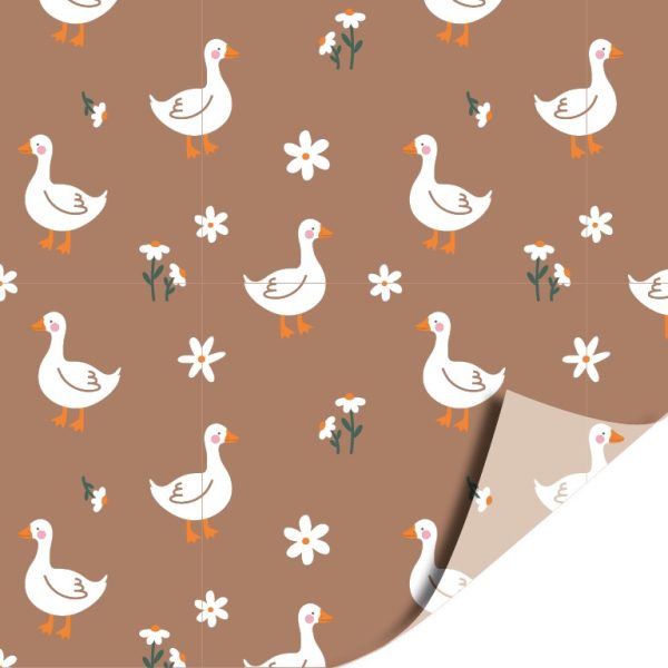 Kadopapier / inpakpapier `Gansje goose` mokka basis   ( 30cmx1meter ) - Afbeelding 1