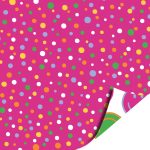 Kadopapier / inpakpapier `Confetti multicolor` roze blauw groen geel oranje op roze basis  ( 30cmx1meter )