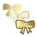 Sticker strik 52mmx39mm , `Strikken` zwart wit goud ( mix van 10 stuks )