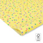 Vloeipapier zijdepapier `Party confetti` gekleurde confetti op gele basis   ( per 2 vellen )