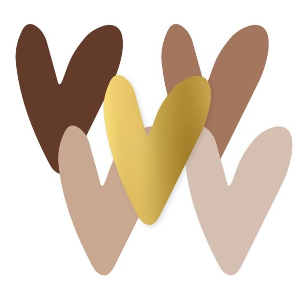 Sticker hart 43mmx47mm , `Hart in mokka bruin beige goud tinten` ( mix van 10 stuks ) - Afbeelding 1