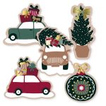 Sticker kerst auto boom 56mmx47mm ,  ( mix van 10 stuks )